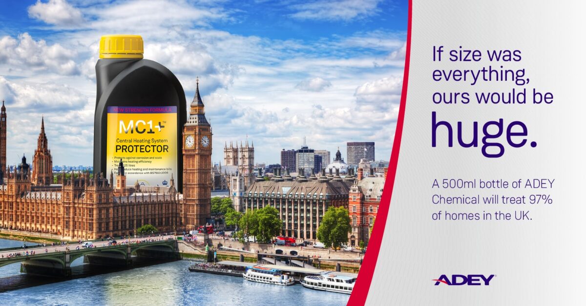 a large bottle of ADEY chemical with the Big Ben in the background