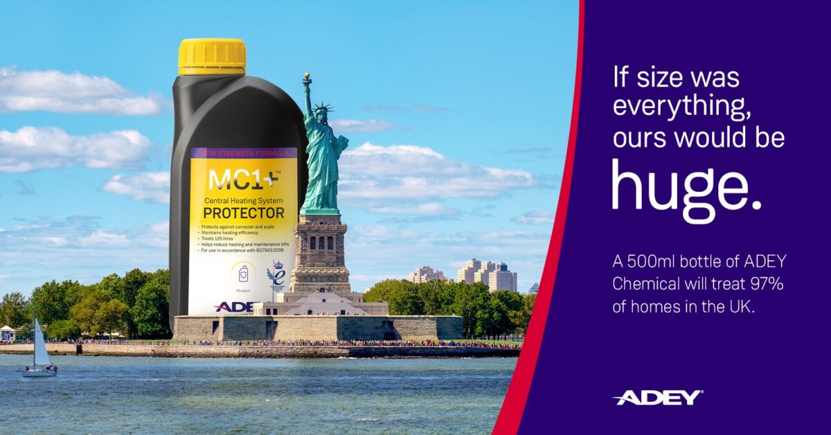 a bottle of ADEY chemical on a statue of liberty