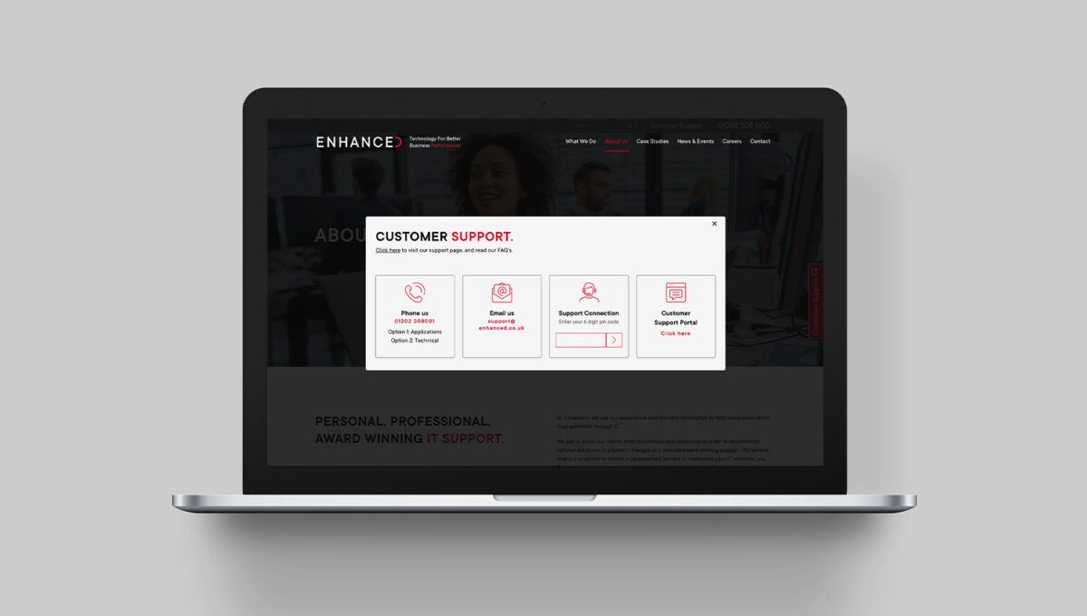 the Enhanced website on laptop view