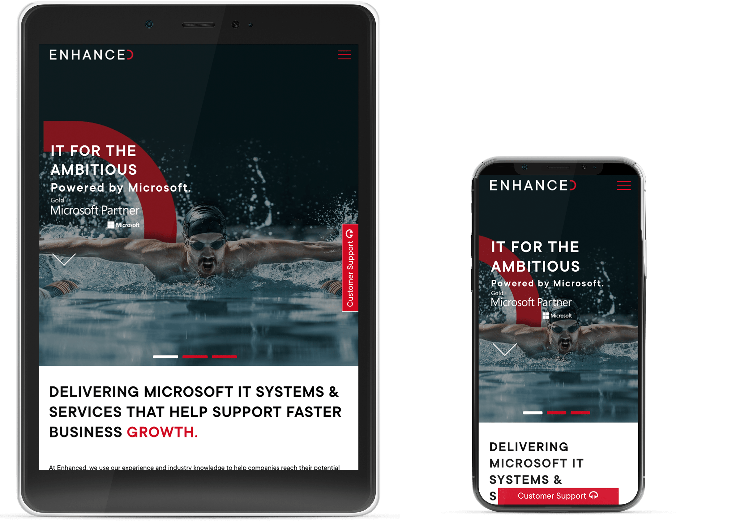 Enhanced's website on tablet and mobile
