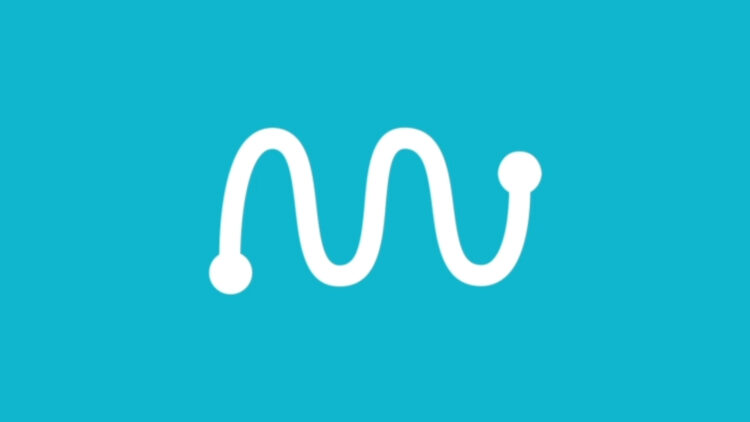 a white letter m on a blue background