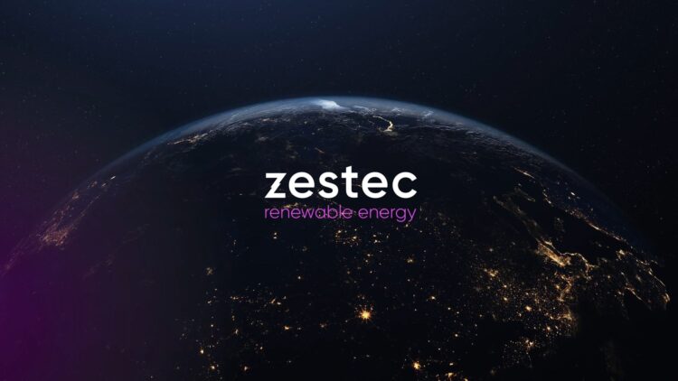 Zestec renewable energy logo sat infront planet earth